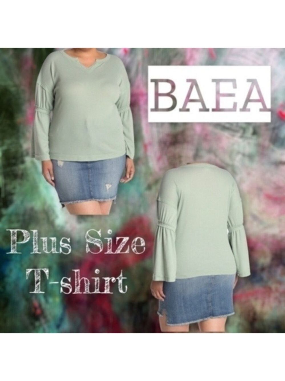 BAEA Plus Size Flare Sleeve Drop Shoulder Top in Sage